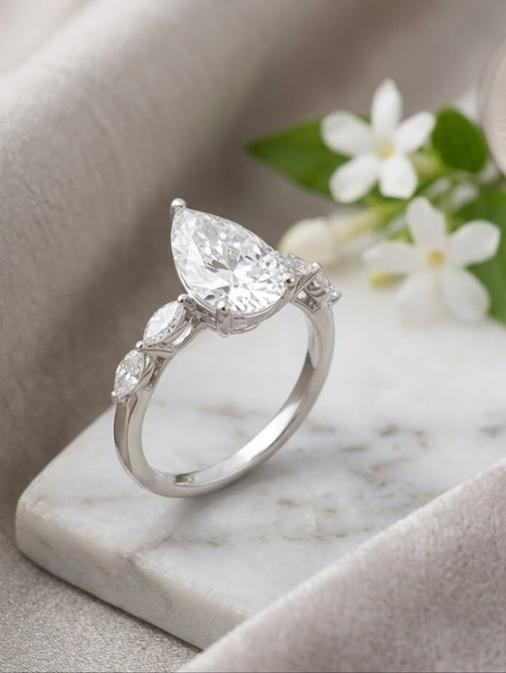 Moissanite Fire 5.28cts Pear And Marquise Engagement Ring SZ 9 NEW